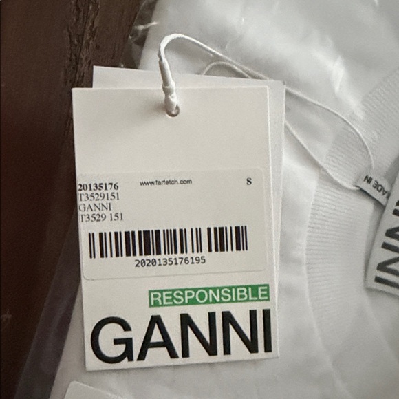 Ganni White T-Shirt | Size S | Peach Graphic Detail - Picture 7 of 7